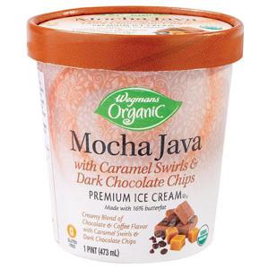 Wegmans Organic Ice Cream, Premium Pints, Mocha Java with Caramel Swirl & Dark Chocolate Chips