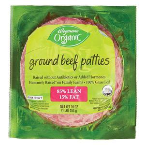 Wegmans Organic Beef, Ground, Patties, Grass Fed, 85/15