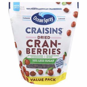 Ocean Spray Craisins Cranberries, Dried, 50% Less Sugar, Value Pack