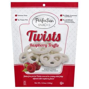 Perfection Snacks Twists Pretzels, White Fudge Coated, Raspberry Truffle