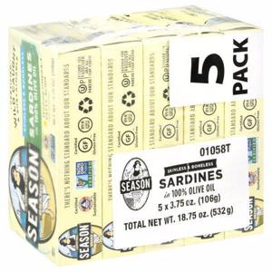 Season Sardines in 100% Olive Oil, Skinless & Boneless, 5 Pack