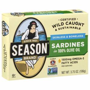 Season Sardines in 100% Olive Oil, Skinless & Boneless