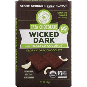 TAZA CHOCOLATE Dark Chocolate, Organic, Wick Dark, with Toasted Coconut