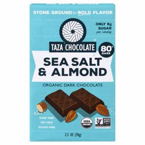 Taza Chocolate Dark Chocolate, Organic, Sea Salt & Almond, 80% Dark