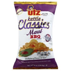 Utz Kettle Classics Potato Chips, Crunchy, Maui BBQ Flavored