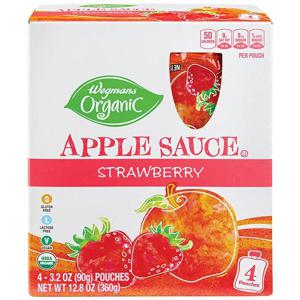 Wegmans Organic Strawberry Apple Sauce Pouches, 4 Pack