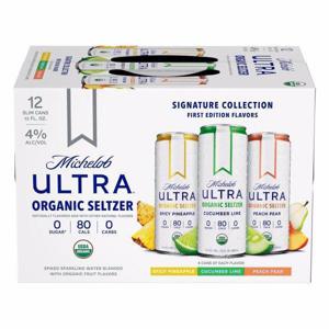 Michelob Ultra Seltzer, Organic, Spicy Pineapple, Cucumber Lime, Peach Pear 12/12 oz cans