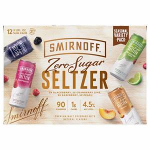 Smirnoff Seltzer, Assorted, Zero Sugar, Variety Pack 12/12 oz cans