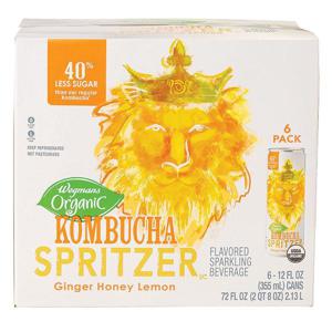 Wegmans Organic Ginger Honey Lemon Kombucha Spritzer, 6 Pack