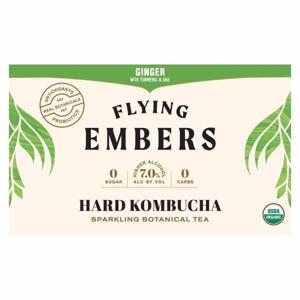 Flying Embers Hard Kombucha, Ginger 6/12oz cans