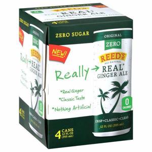 Reed's Ginger Ale, Zero Sugar, Real, Original, 4 Pack