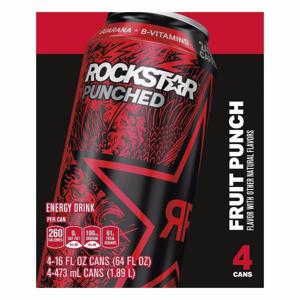 Rockstar Punched Energy Drink, Fruit Punch, 4 Pack