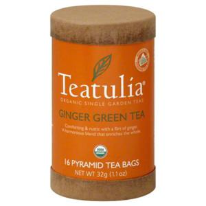 Teatulia Green Tea, Ginger, Bags