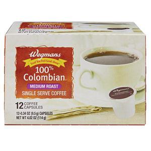 Wegmans 100% Colombian, Medium Roast, Single Serve Coffee Capsules