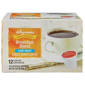 Wegmans Breakfast Blend, Light Roast, Single Serve Coffee Capsules