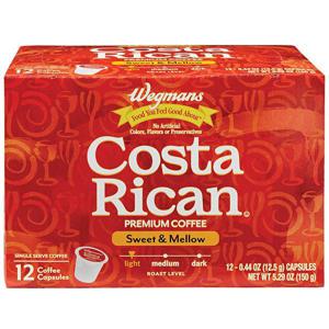 Wegmans Costa Rican Sweet & Mellow Light Roast Premium Single Serve Coffee Capsules