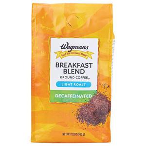 Wegmans Coffee, Ground, Light Roast, Breakfast Blend, Decaf