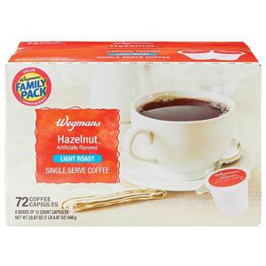 Wegmans Coffee Capsules, Hazelnut, Light Roast, Single Serve, FAMILY PACK