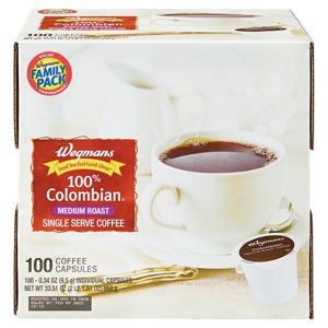 Wegmans Coffee Capsules, 100% Colombian, Medium Roast, Single Serve