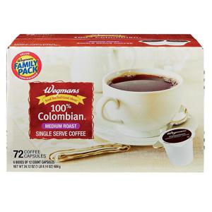 Wegmans Coffee Capsule, 100% Colombian, Medium Roast, Single Serve