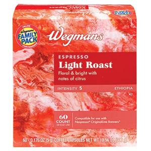 Wegmans Espresso Light Roast Coffee Capsules, Intensity 5, Ethiopia, 60 Count, FAMILY PACK