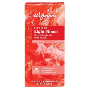 Wegmans Espresso Light Roast Coffee Capsules, Intensity 5, Ethiopia, 10 Count