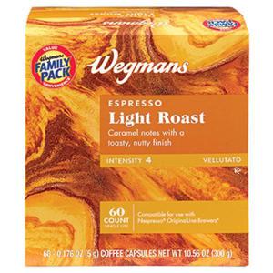 Wegmans Espresso Light Roast Coffee Capsules, Intensity 4, Vellutato, 60 Count, FAMILY PACK