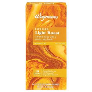 Wegmans Espresso Light Roast Coffee Capsules, Intensity 4, Vellutato, 10 Count