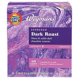 Wegmans Espresso Dark Roast Coffee Capsules, Intensity 8, Luminoso, 60 Count, FAMILY PACK