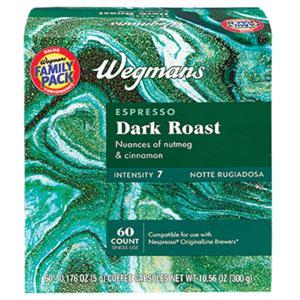 Wegmans Espresso Dark Roast Coffee Capsules, Intensity 7, Notte Rugiadosa, 60 Count, FAMILY PACK