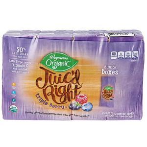 Wegmans Organic Juic'd Right, Triple Berry, Juice Boxes, 8 Pack