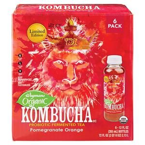 Wegmans Organic Kombucha, Pomegranate Orange, 6 Pack, FAMILY PACK