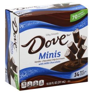 Dove Ice Cream, with Milk Chocolate, Vanilla/Chocolate Chip, Minis