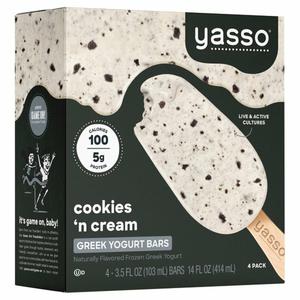 Yasso Frozen Greek Yogurt, Cookies n' Cream Bars, 4 pack