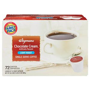 Wegmans Coffee Capsules, Chocolate Cream Flavored,  Light Roast, Single Serve, FAMILY PACK