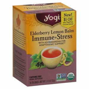 Yogi Tea Herbal Tea, Immune + Stress, Elderberry Lemon Balm, Tea Bags