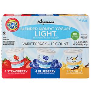 Wegmans Light Blended  Vanilla Strawberry Blueberry Nonfat Yogurt, 12 PACK, FAMILY PACK