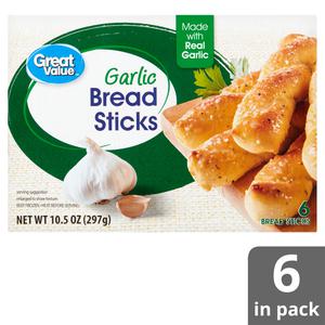 Great Value Garlic Breadsticks,10.5 oz, 6 Ct (Frozen)