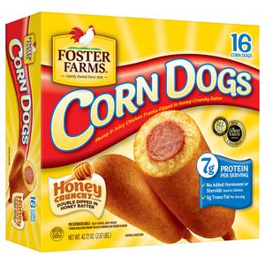 Foster Farms Honey Crunchy Chicken Corn Dogs, 2.67 oz, 16 Count Box