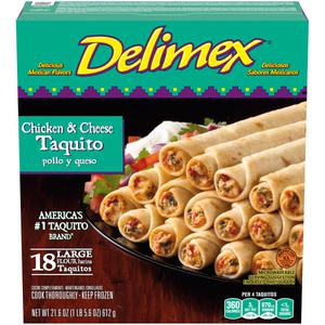 Delimex Chicken & Cheese Large Flour Taquitos Frozen Snacks, 18 ct Box