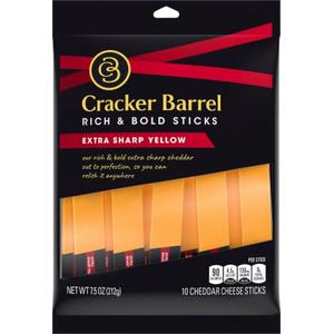 Cracker Barrel - Lactalis Cracker Barrel Extra Sharp Yellow Cheddar Cheese Sticks, 10 ct / 7.5 oz