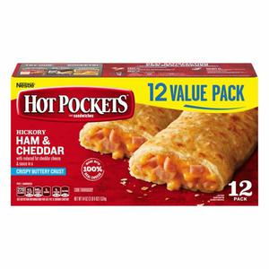 Hot Pockets Sandwiches, Hickory Ham & Cheddar, Crispy Buttery Crust, 12 Value Pack