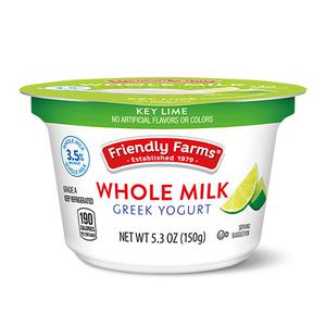 Friendly Farms Whole Milk Key Lime or Toasted Coconut Vanilla Greek Yogurt