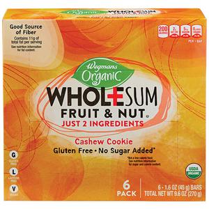 Wegmans Organic Cashew Cookie Wholesum Fruit & Nut Bars, 6 Pack