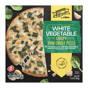 Alfredo frozen white vegetable crispy thin crust pizza