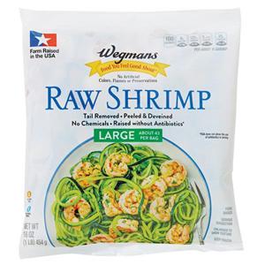 Wegmans Shrimp, Large, Raw, Peeled & Deveined, Tail Removed 36/50