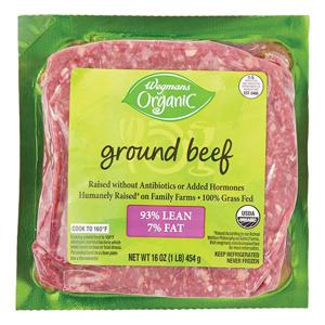 Wegmans Organic Beef, Ground, Grass Fed, 93/7