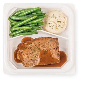 Wegmans Perfect Portions Meal Homestyle Meatloaf with Gravy, Signature Whipped Potatoes and Seasoned Green Beans