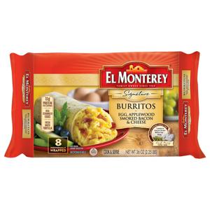 El Monterey Burritos Egg, Applewood Smoked Bacon & Cheese - 8 ct