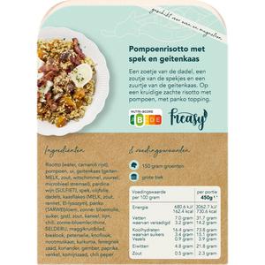 Freasy Pompoen risotto met spek en geitenkaas
